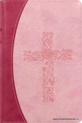 Библия 048 DT ZTI (Крест из цветов, лиловая/розовая, термо винил) (Искусственная кожа)