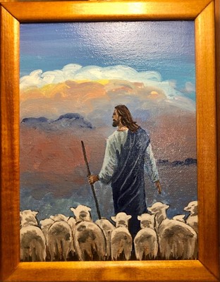 Картина "Пастырь с овечками" 15х20