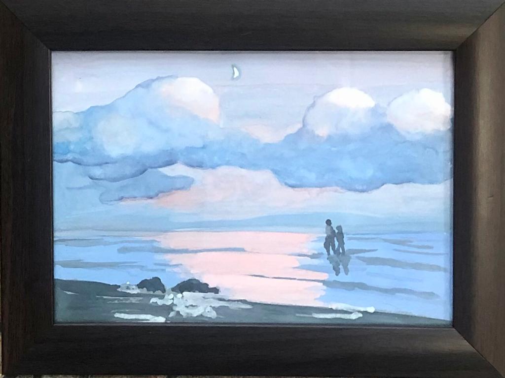 Картина "Закат на море" акварель торл